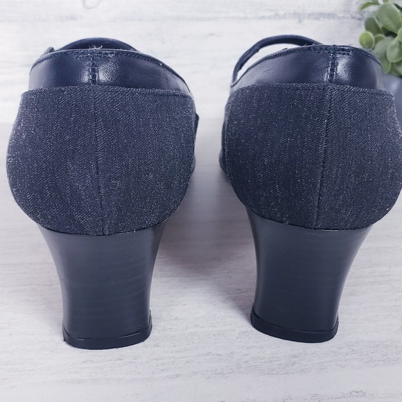 Vintage square toe mixed fabric Mary Jane Heel - Picture 5 of 8